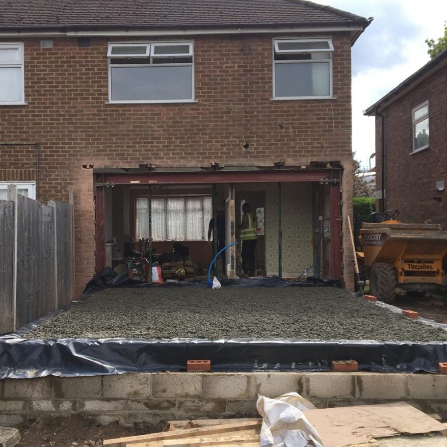 Foundations and footings prepared for a house extension build