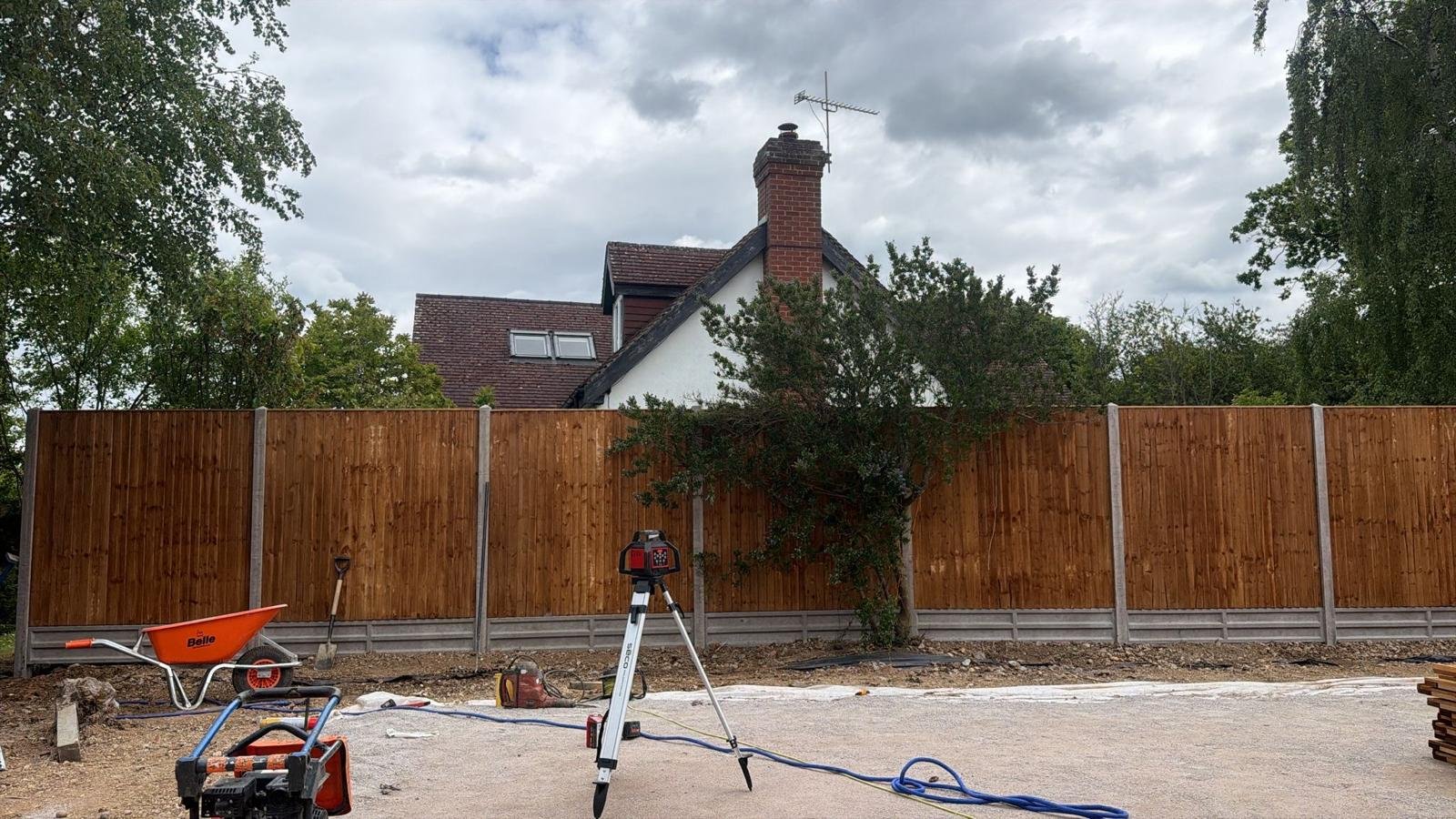 Timber fencing installation in progress by John Ruben Ltd in Potters Bar