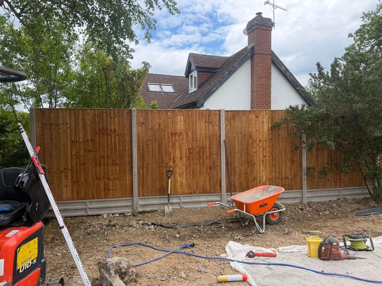 Timber fencing installation in progress by John Ruben Ltd in Potters Bar